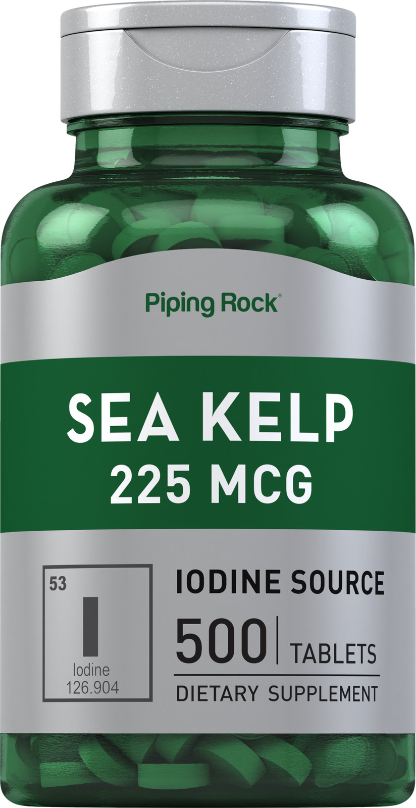 Sea Kelp Iodine | 225 mcg | 500 Tablets | Non-GMO | by Piping Rock