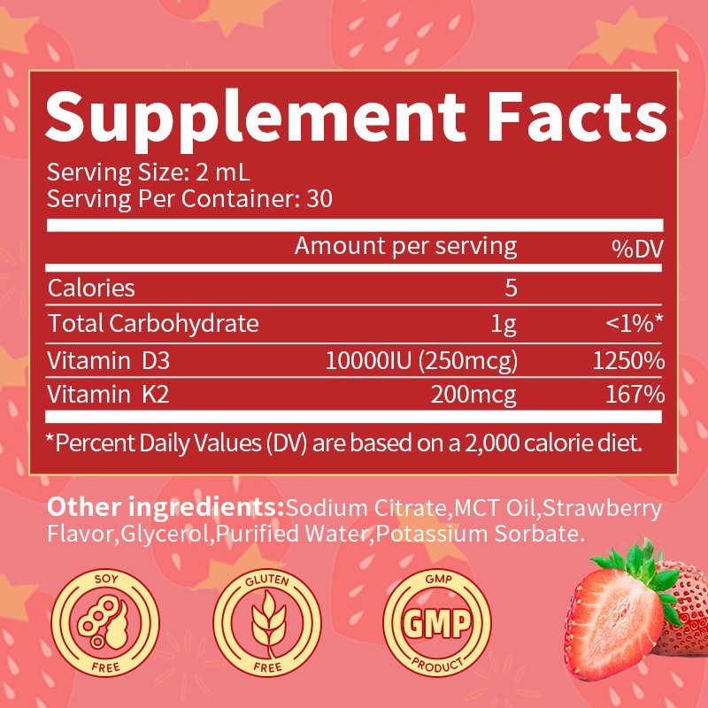 Organic Vitamin D3 K2 Liquid Drops Supplement Vitamin D3 K2 60ml 450mcg