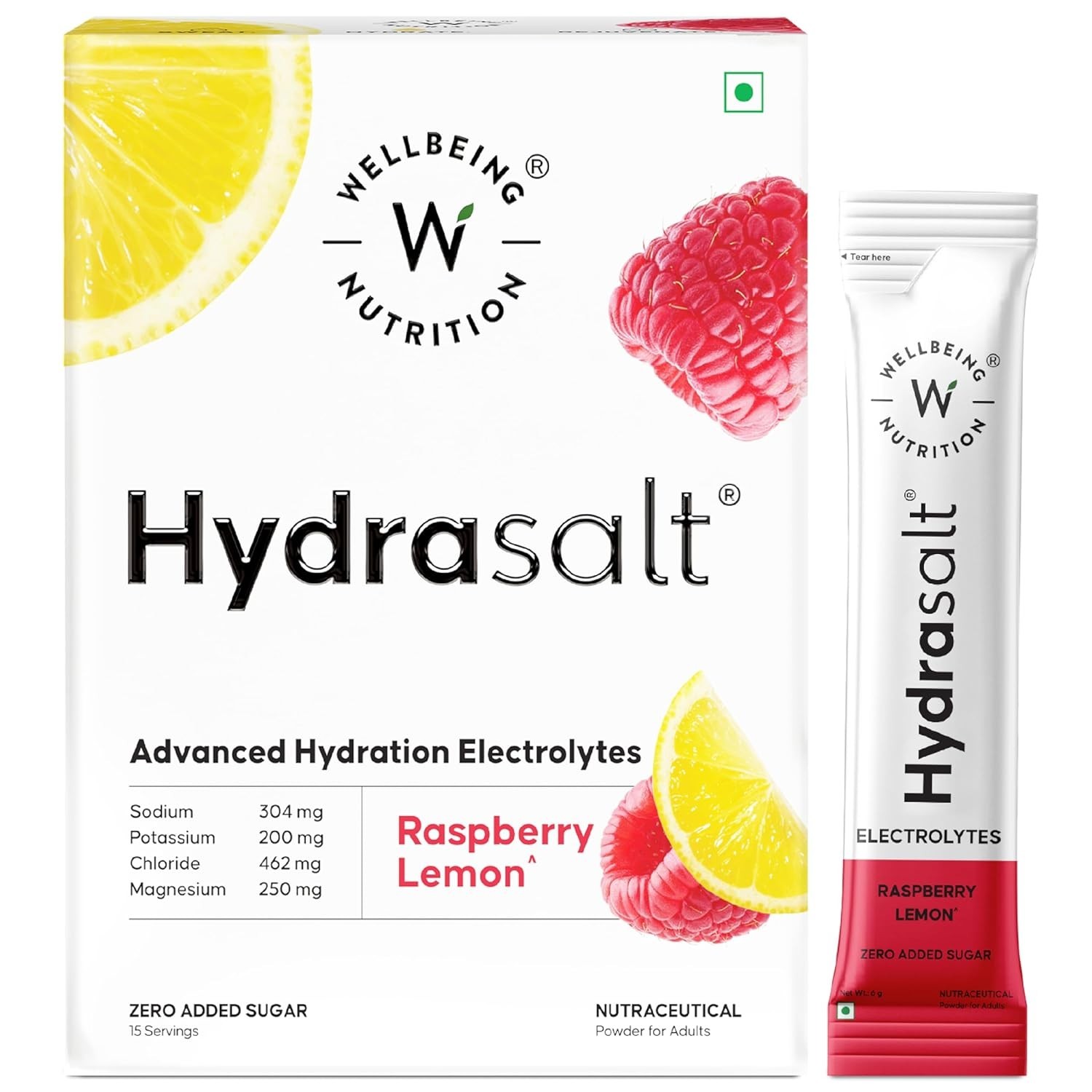 Wellbeing Nutrition HydraSalt Electrolyte Drink Raspberry Lemon Flavor 90g 15N