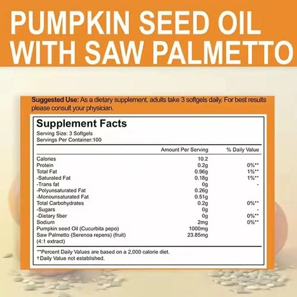 Pumpkin Seed Oil 1000mg with Saw Palmetto 300-Softgels.NEW