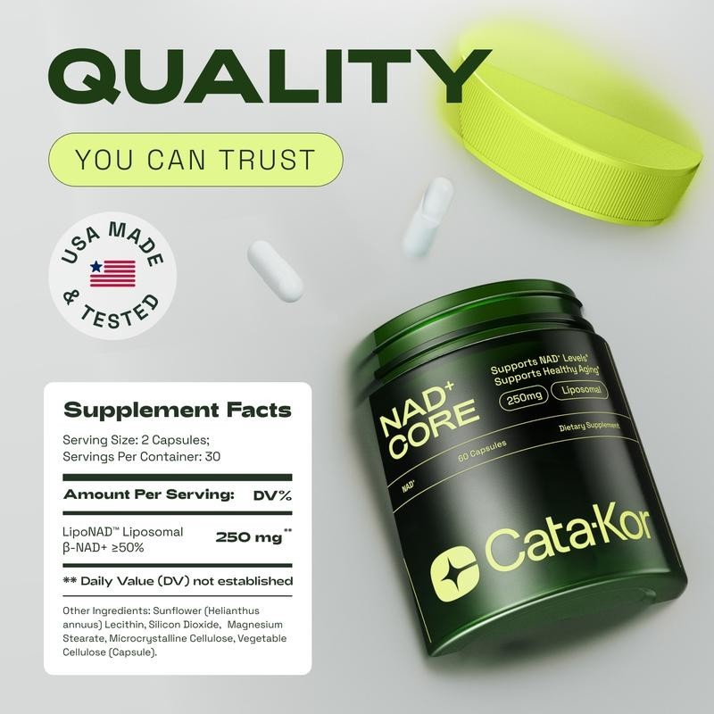 Liposomal NAD+ Supplement 250mg Anti Aging Skin Support Energy Focus 60 Capsules