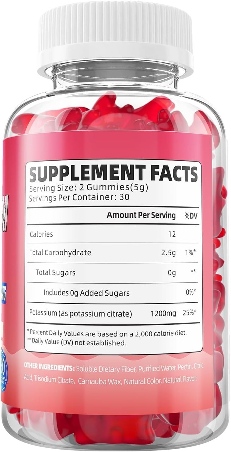 2 Pack Potassium Citrate Gummies, High Potassium Supplement 1200mg Support Leg..