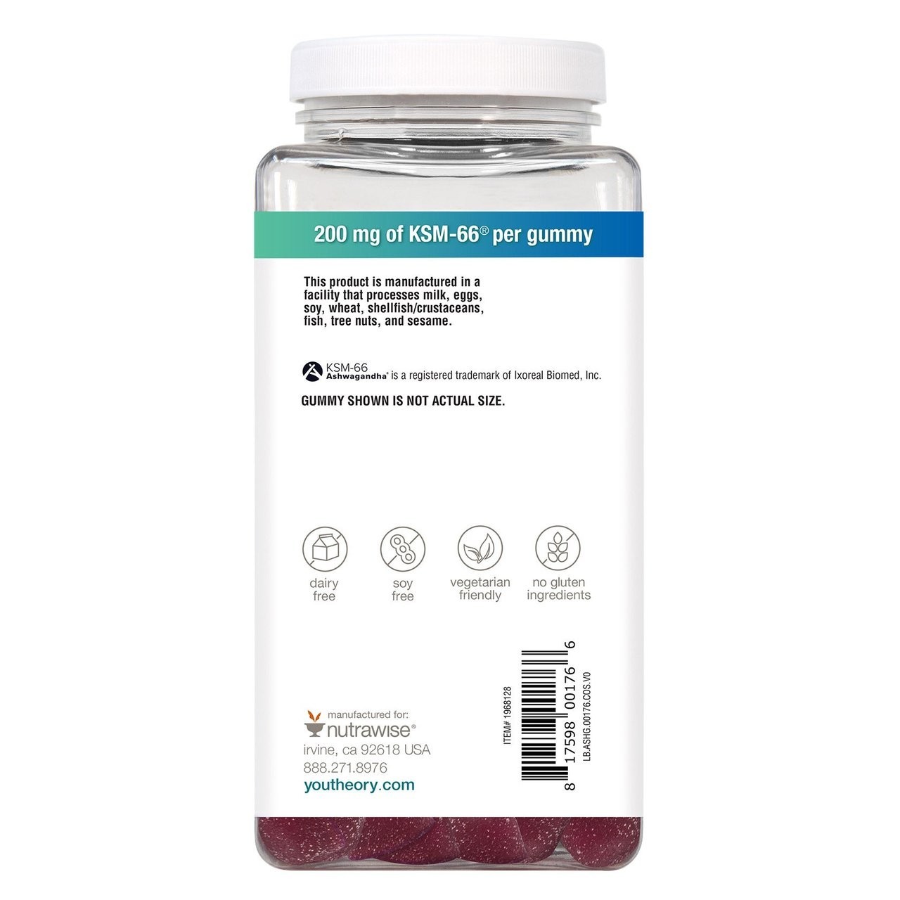 Ashwagandha Gummies 200mg KSM-66 Youtheory 180 Mixed Berry Adaptogen