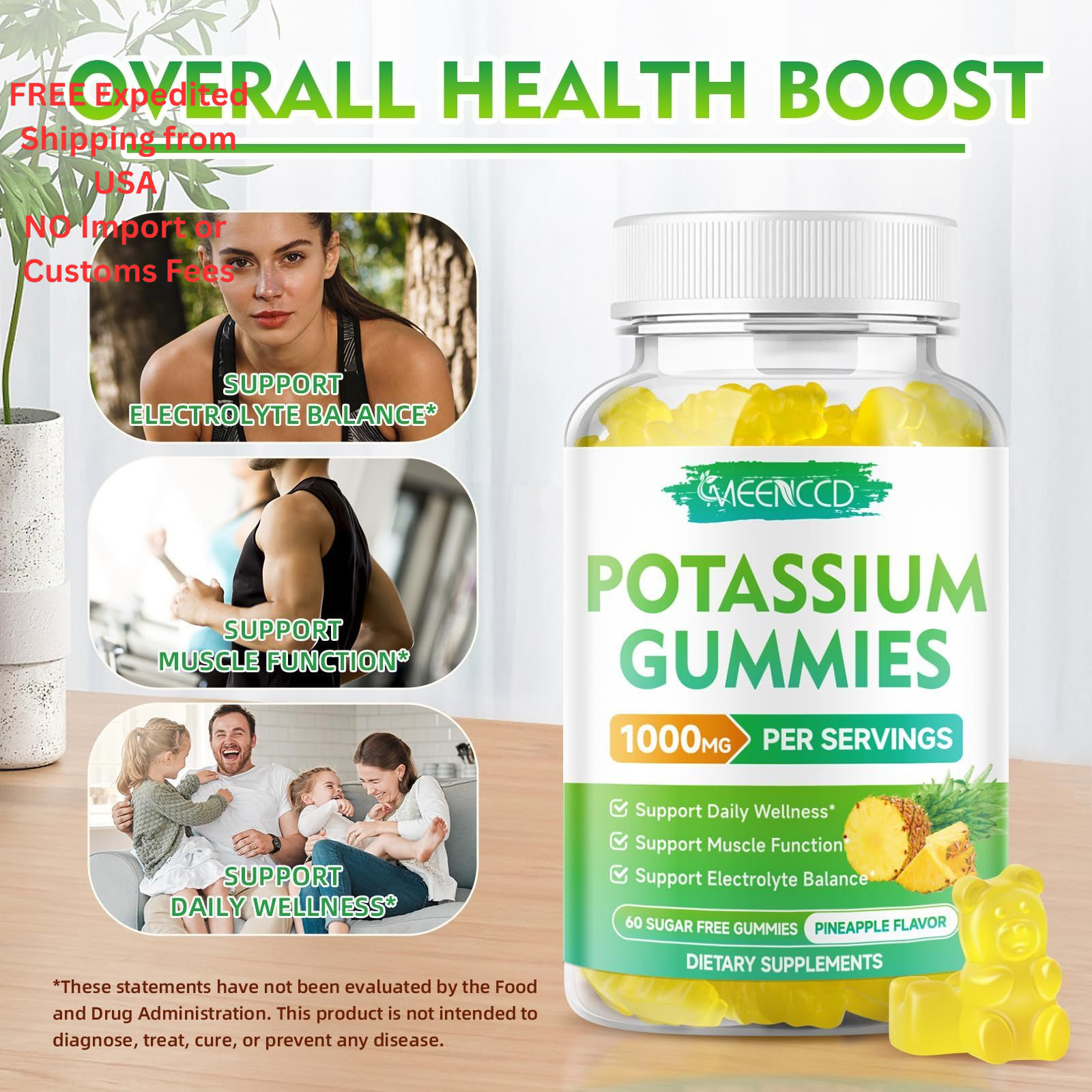 Potassium Citrate Gummies 1000mg, High Potency 60 Count (Pack of 2)