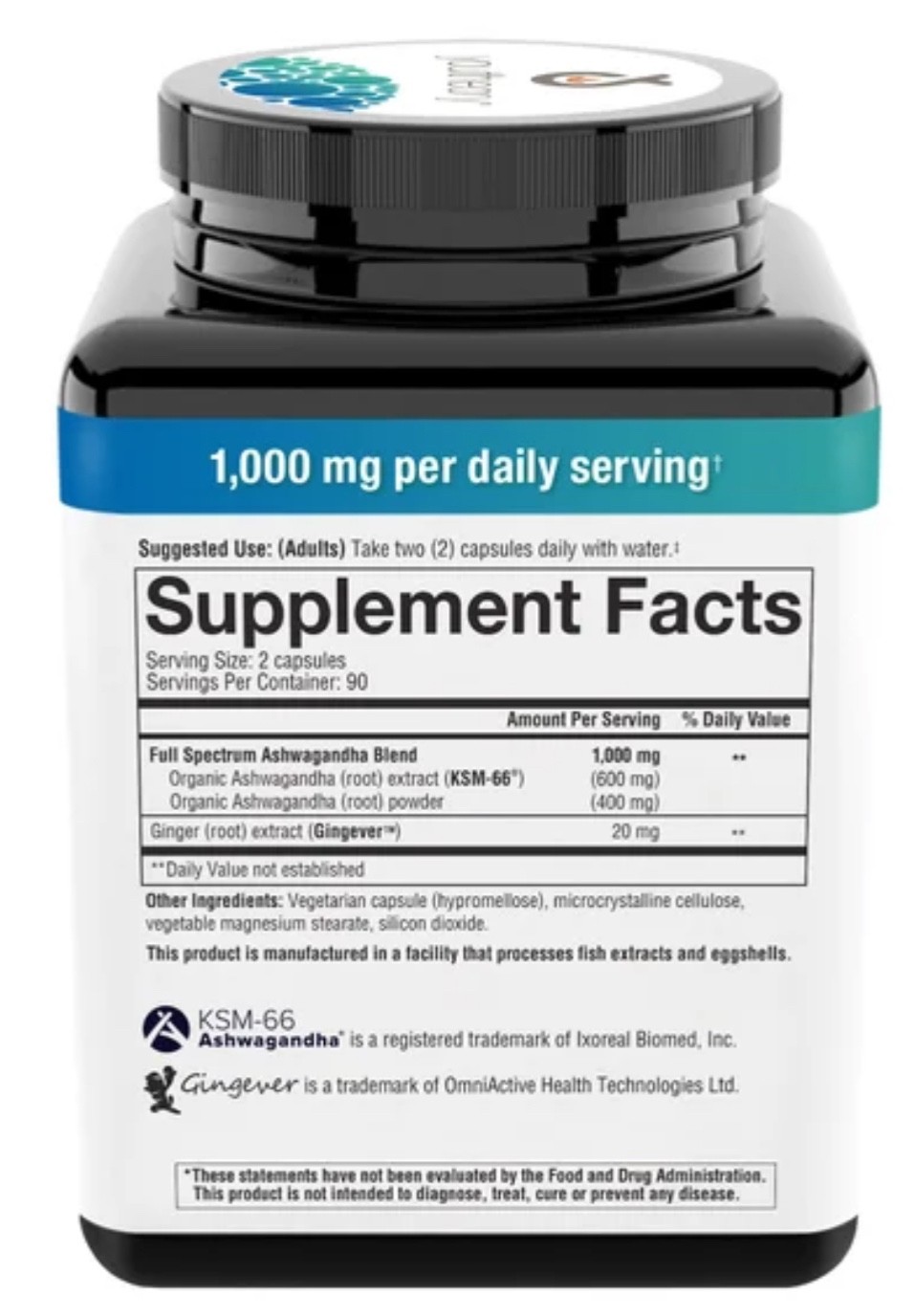 2 X Youtheory Ashwagandha 1000 mg, 180 Vegetarian Capsules Exp: 05/27