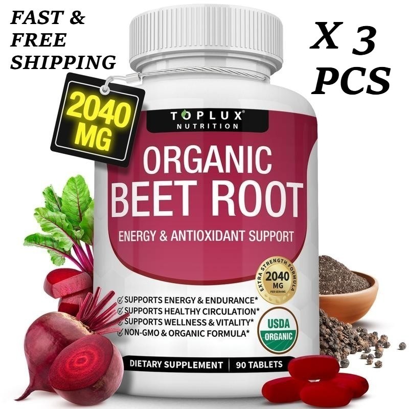 2 BOTTLES–NEW TopLux Organic Beet Root 2040mg––Energy Circulation & Antioxidant