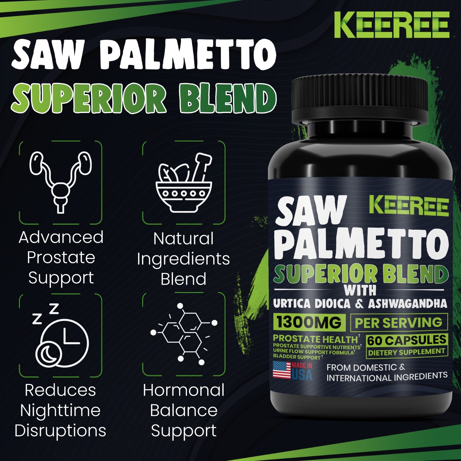 Saw Palmetto Extract 1300mg 60 Caps | Prostate Support | Urinary Health