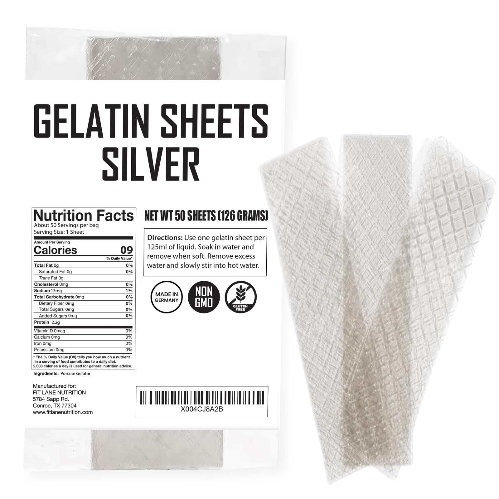 Gelatin Sheets Silver Unflavored Clear Leaf 170 Bloom Strength 50 Count 126g