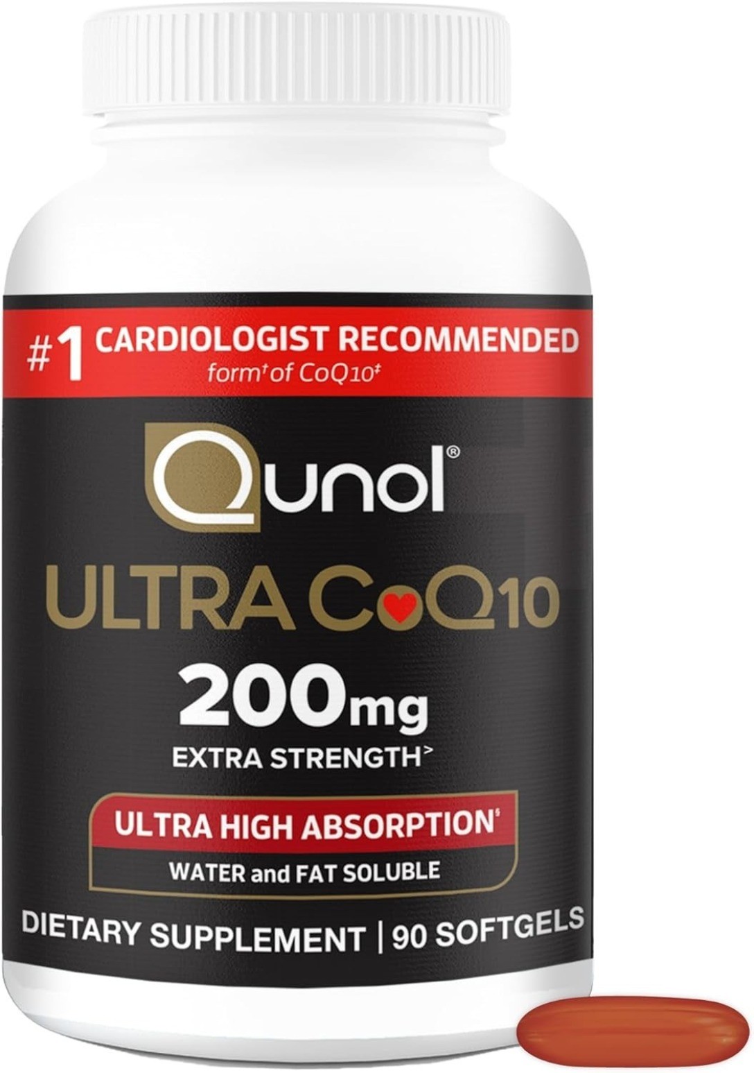 Qunol CoQ10 200mg 90 Count Softgels Ultra Absorption Heart & Energy Support