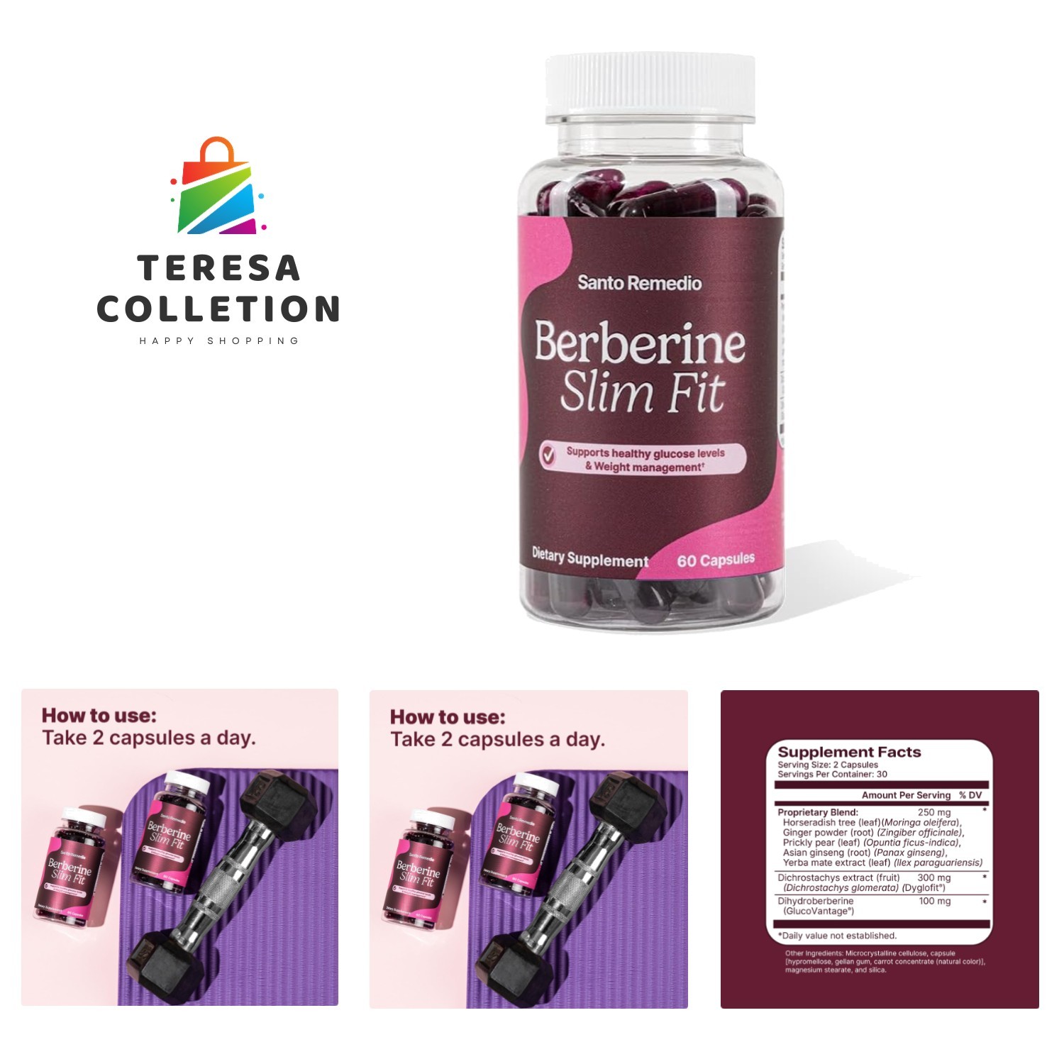 Berberine, Dietary Supplement, Vegetarian, No Added Sugar, 60 Capsules, 30 Se…