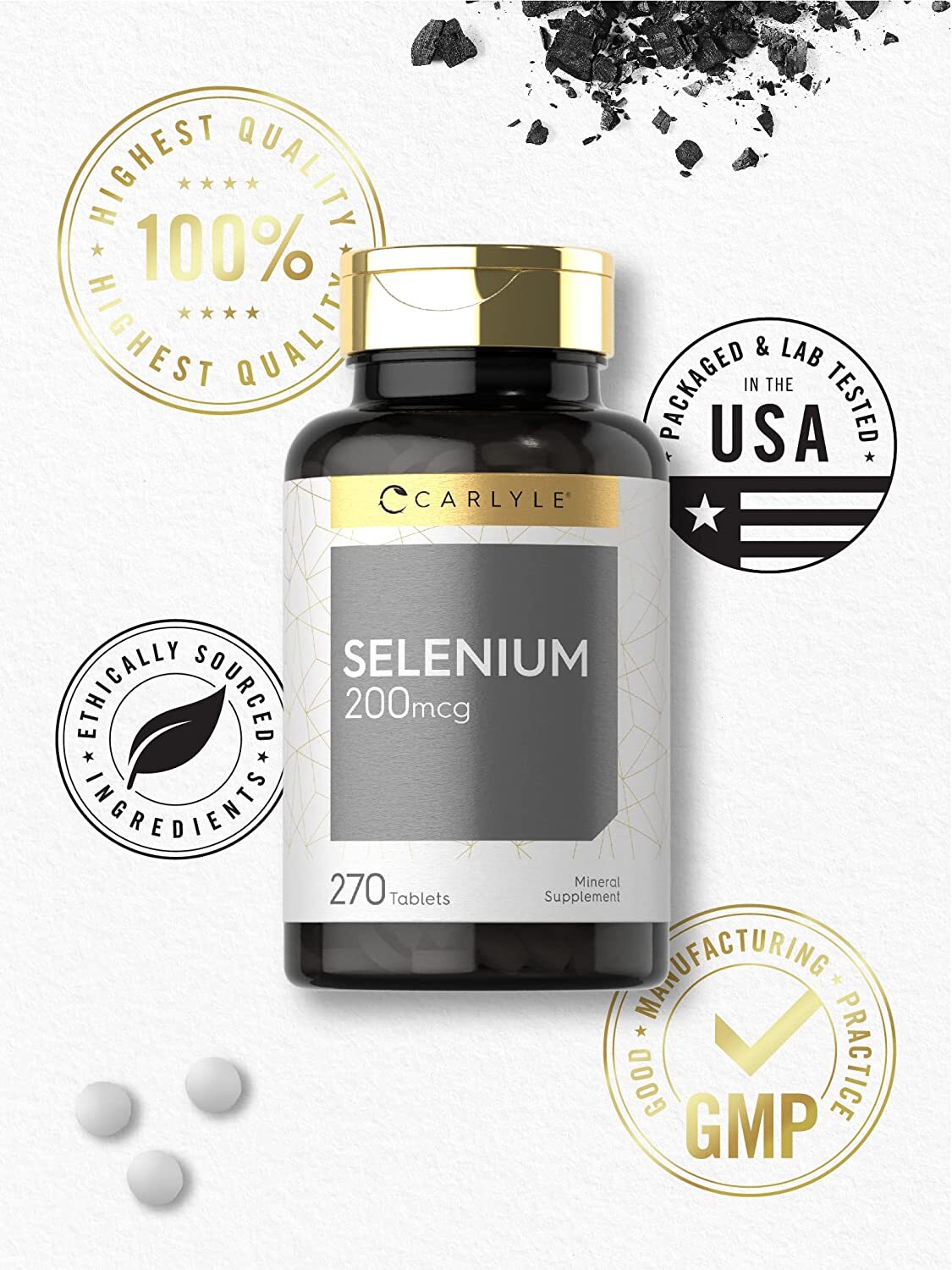 Selenium 200mcg | 270 Tablets | Vegetarian, Non-GMO & Gluten Free | by Carlyle