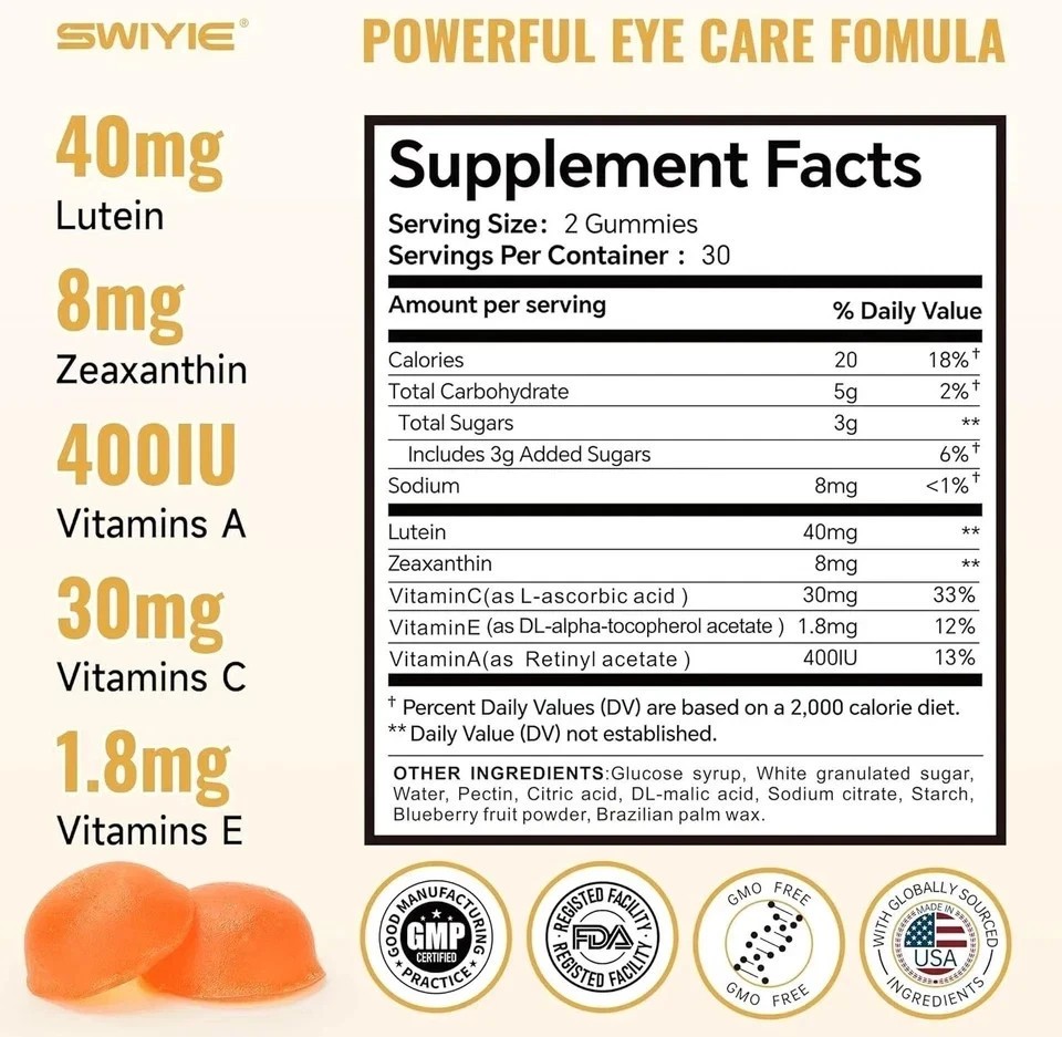 SWIYIE Lutein Gummies – Eye Health Support with Lutein & Zeaxanthin, 60 Gummie