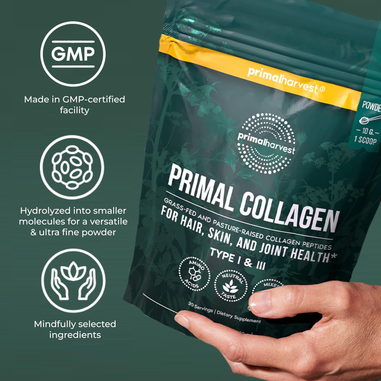 Primal Harvest Collagen Powder for Women or 30 Servings (Pack of 1), White