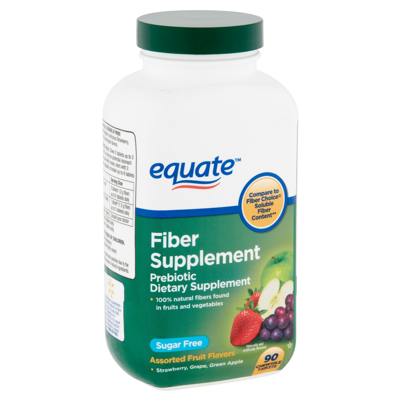 Equate Fiber Supplement Assorted Fruit Flavors Chewable Tablets, 90 Count..+