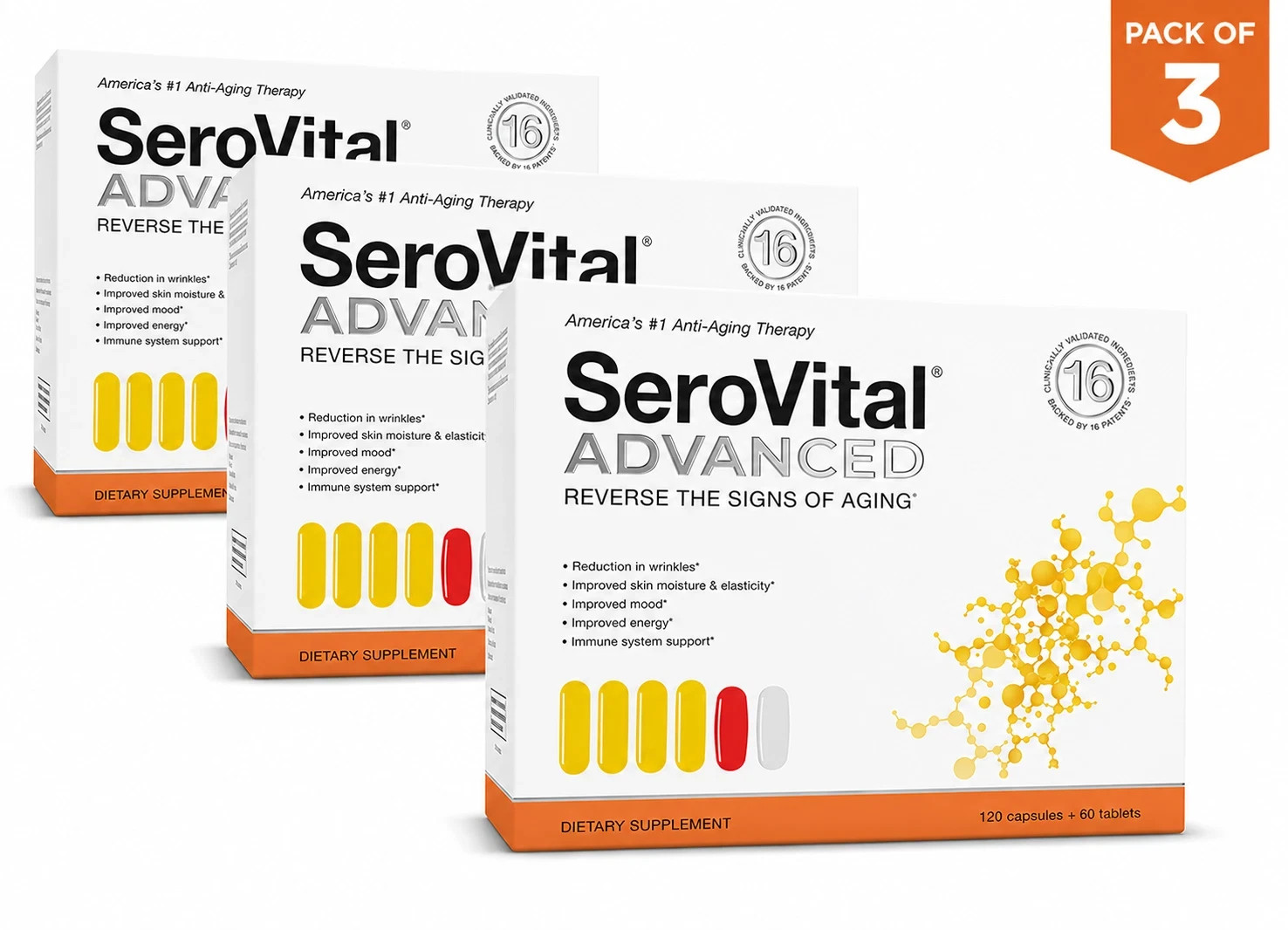 SeroVital Advanced 120 Ct +60 Tablets 30 Day Dietary Supplement ( Pack of 3 )