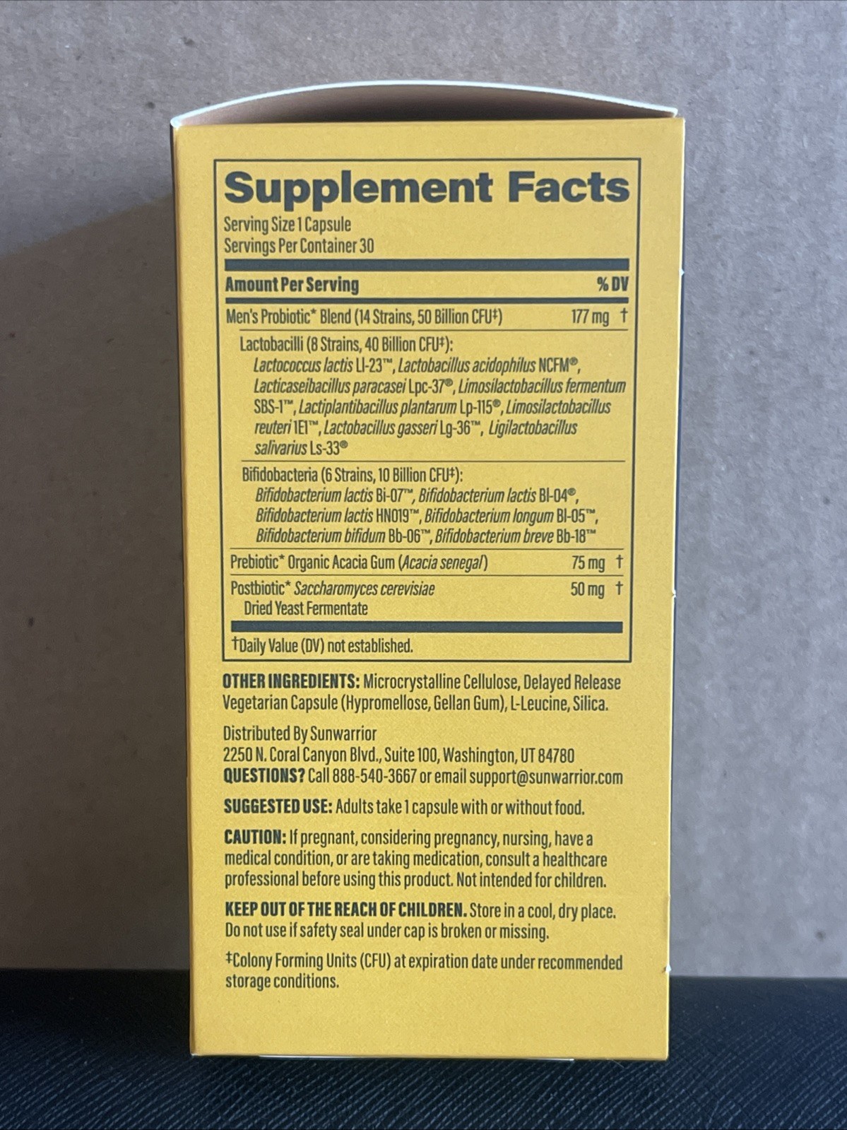 Sunwarrior Men’s Probiotic 50 Billion, Physical, Endurance, Digest, 30 Vegan Cap