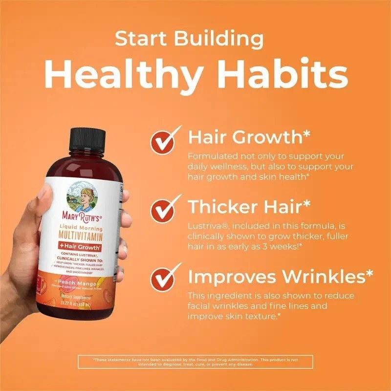 MaryRuth’s Peach Mango Liquid Morning Multivitamin Hair Skin Nail Nutrient New