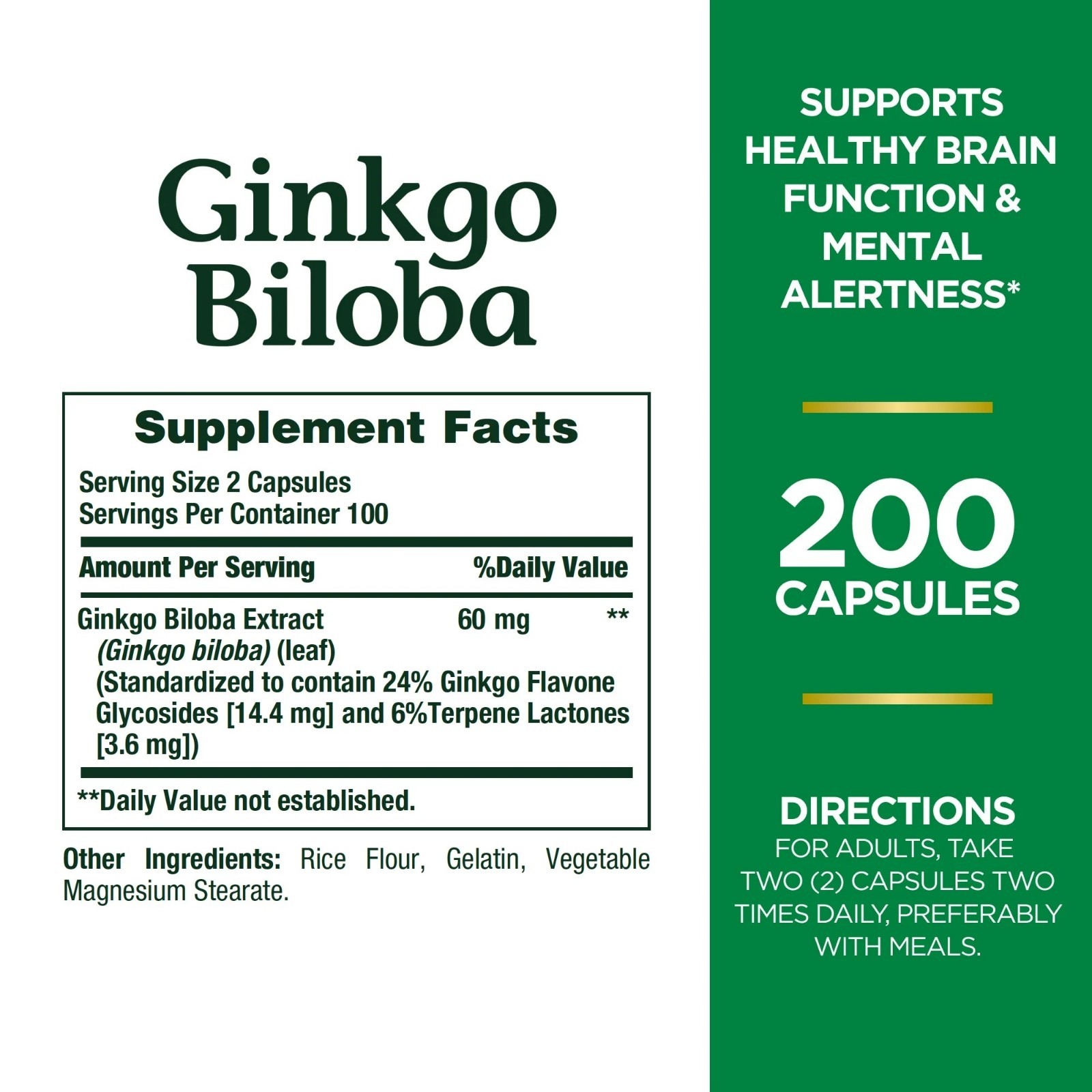 Natures Bounty Ginkgo Biloba 60 Mg 200 Capsules 17243
