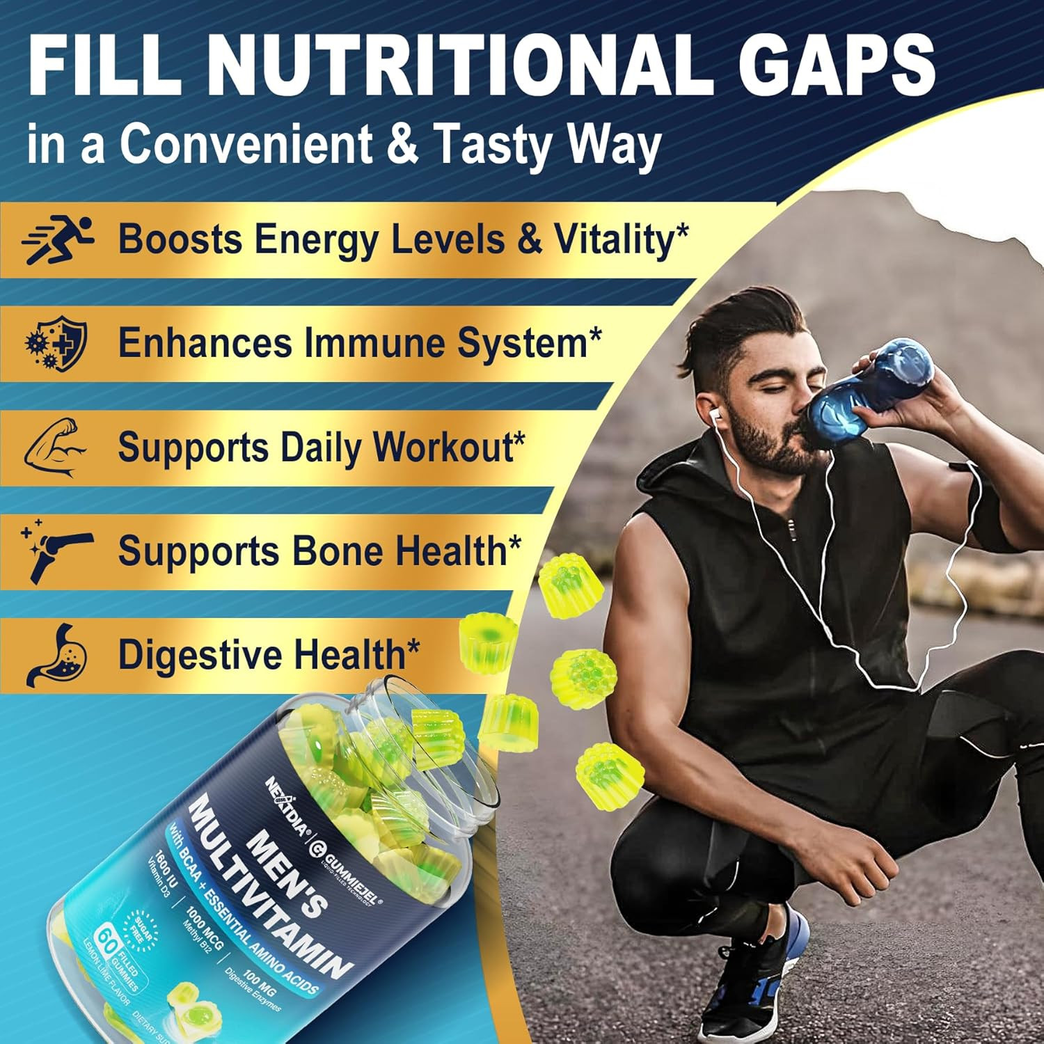 Methylated Multivitamin for Men Gummies, BCAA Amino Acids, Zinc, Daily Vitamin a