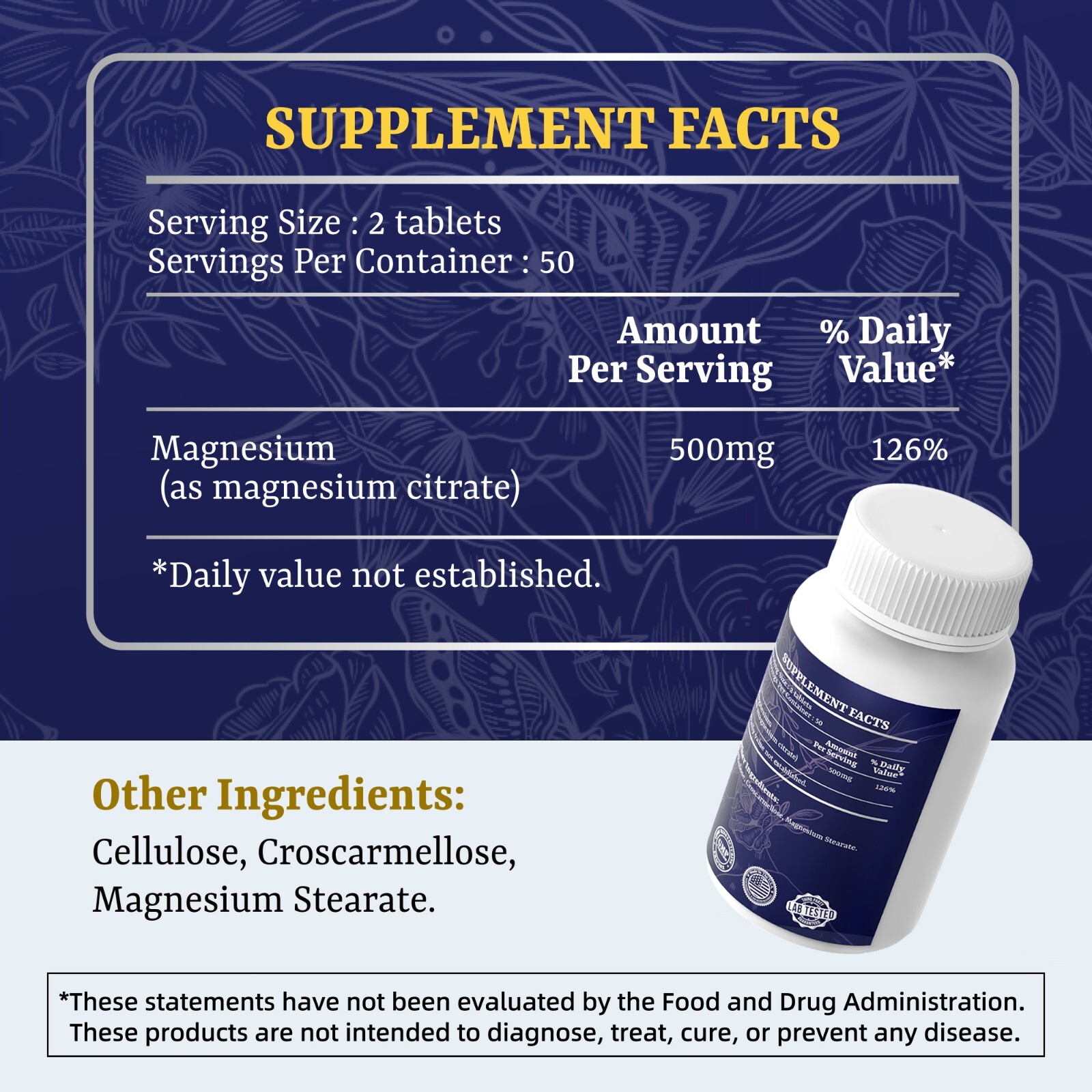 💖Yellow Pine 💖High Potency | 500mg Magnesium Citrate | 100 Tablets