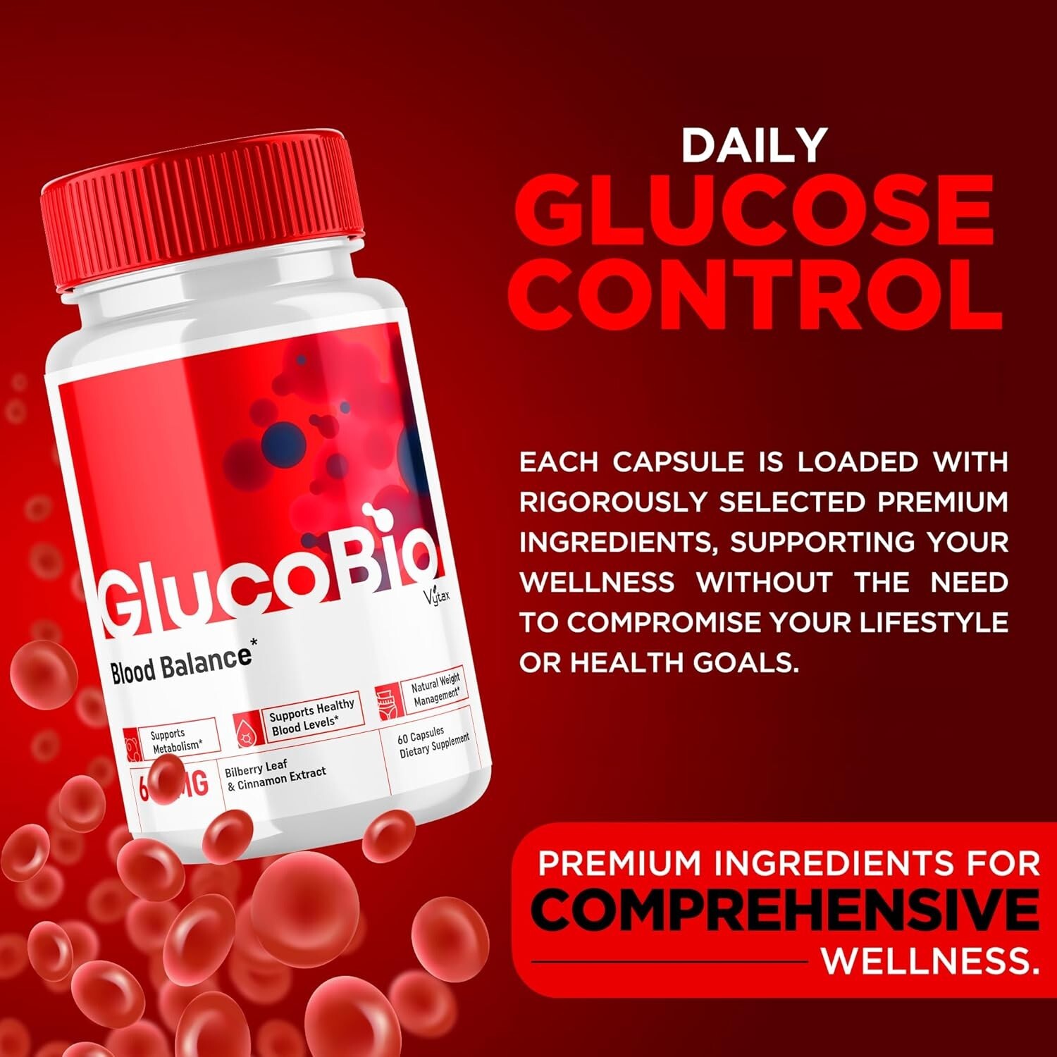 GlucoBio Advanced Blood Support Supplement – Official Extra Strength – 60ct.