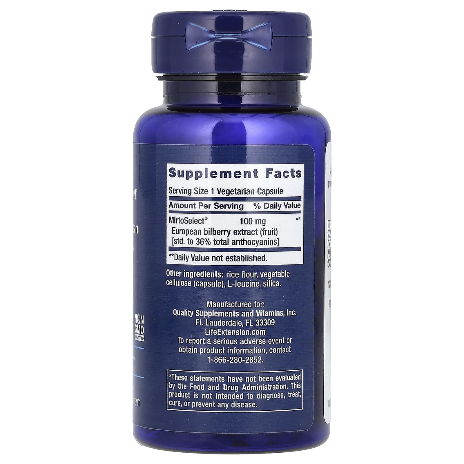 Life Extension Standardized European Bilberry Extract 100mg 90Caps Anthocyanins