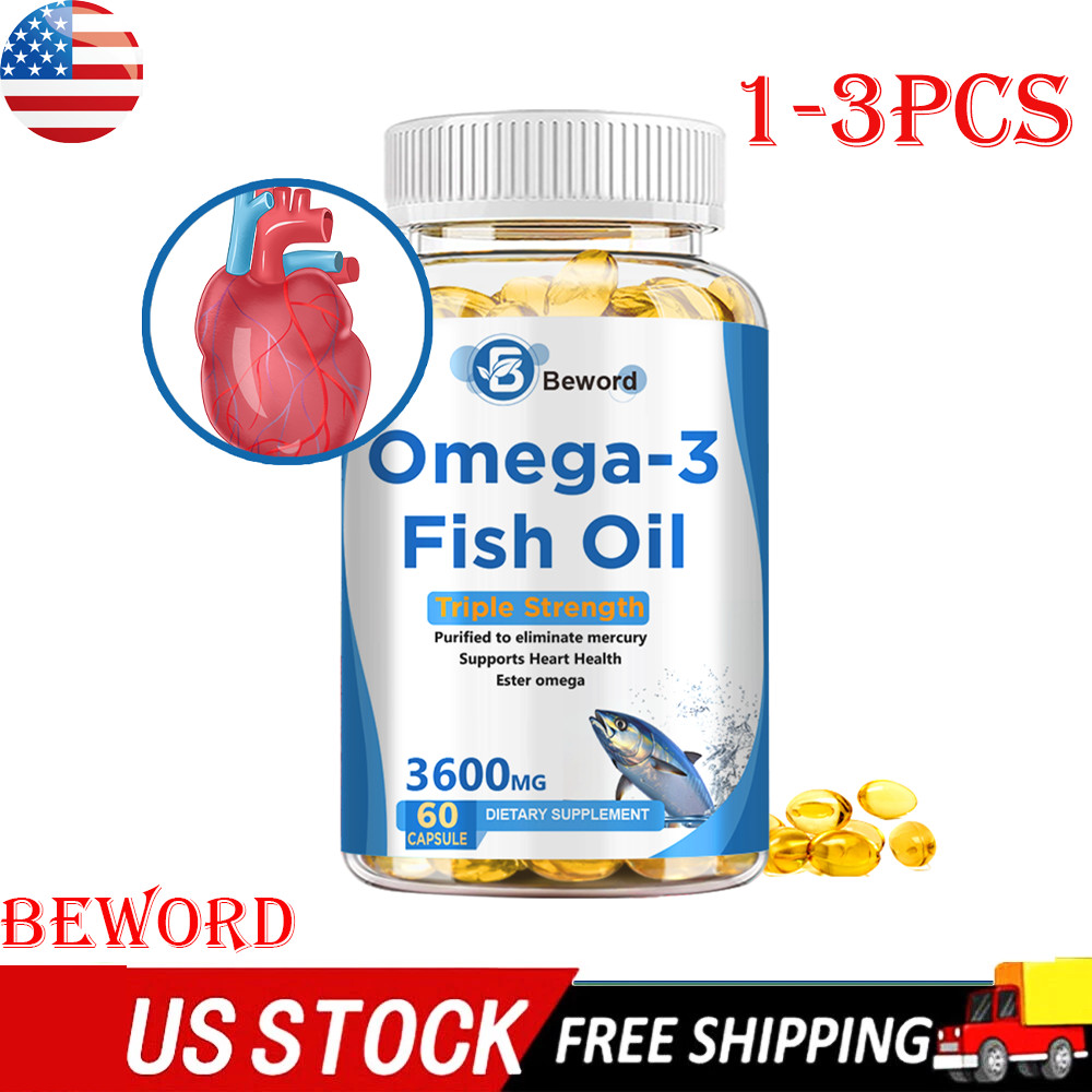Omega 3 Fish Oil Capsules 3x Strength EPA & DHA, Highest Potency 60 Softgels