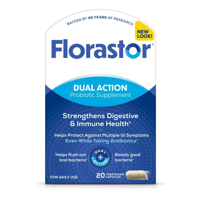 Florastor Dual Action Probiotic Supplement 20 Vegetarian Capsules Exp 09/2026+