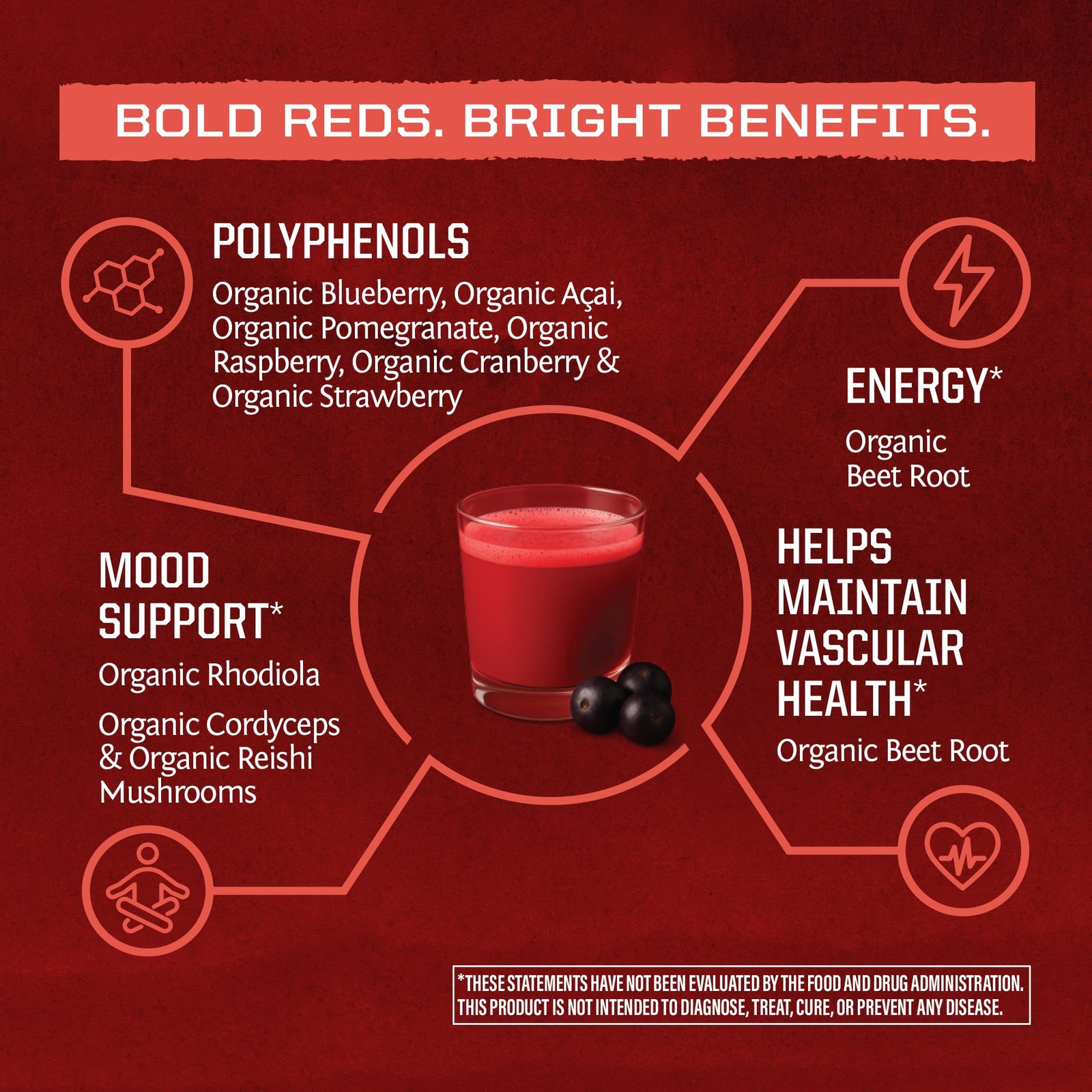 Organic Super Reds Powder 11 Superfoods with Beet Root, Berries, Reishi & Cor…