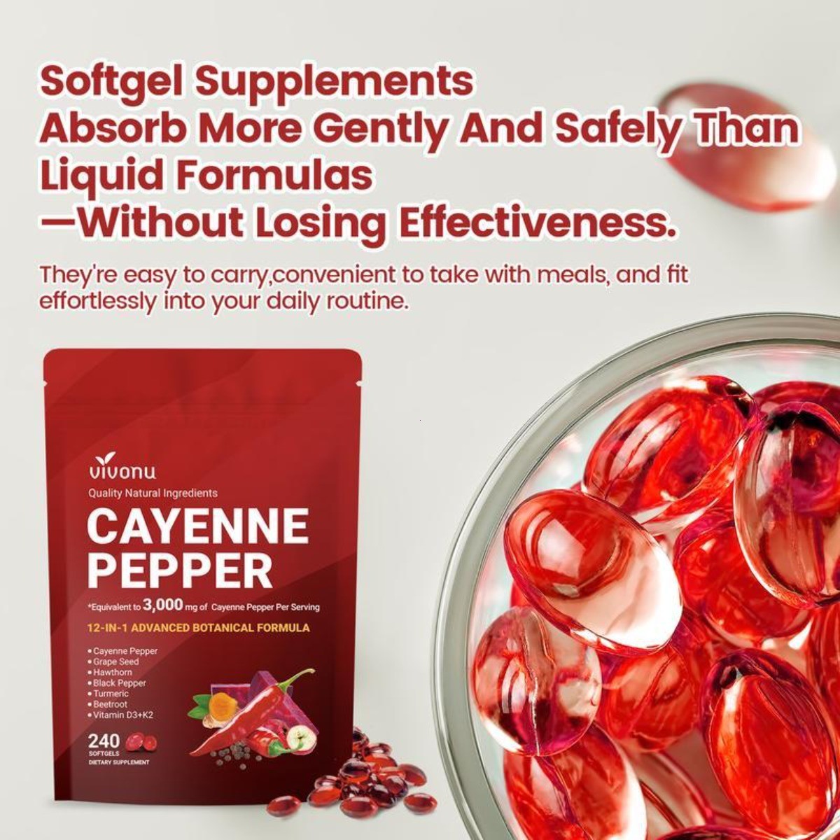 VIVONU Cayenne Pepper Softgels – Supports Leg Vein, Heart & Circulation
