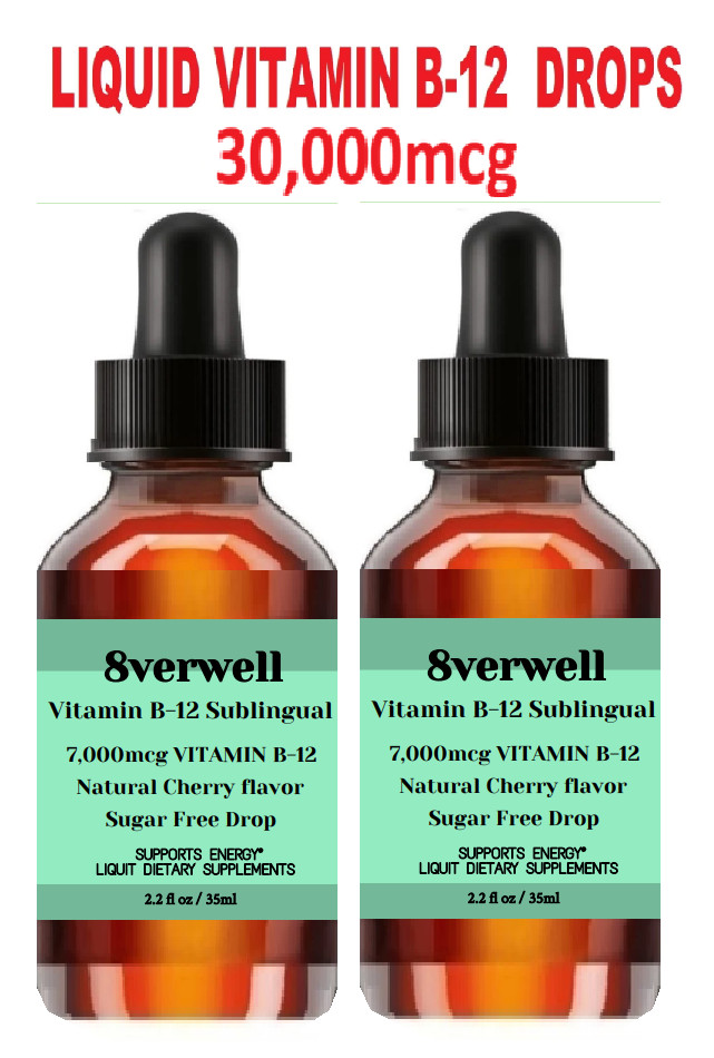 2 x 2.2 oz bottles / 30,000 Vitamin B12 Sublingual Liquid Drops Methylcobalamin