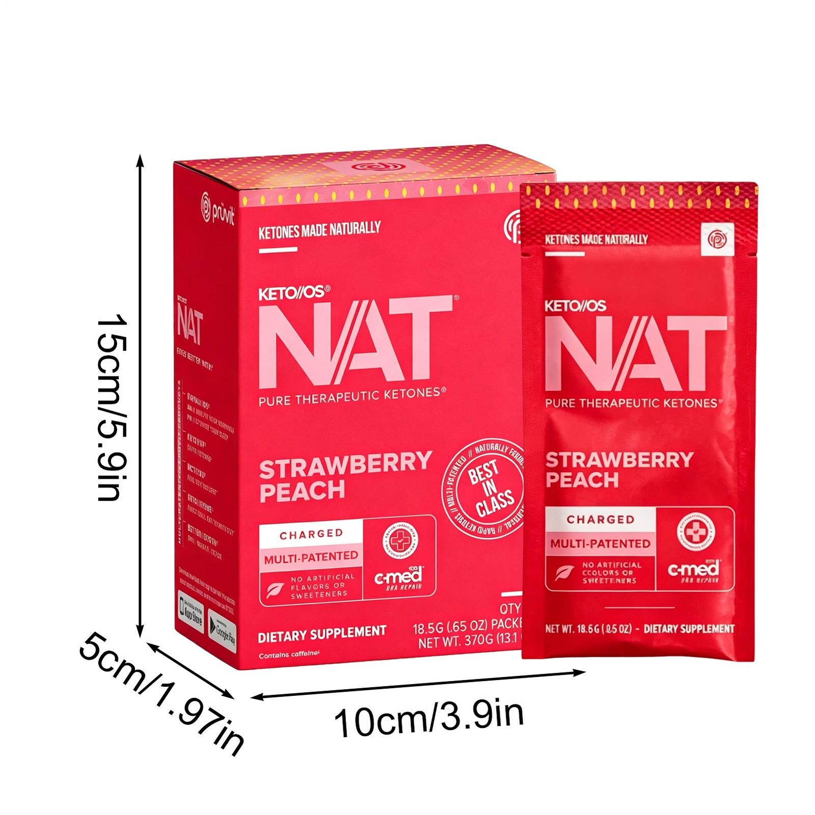 PRUVIT Ketone Drink Keto Nat STRAWBERRY PEACH Charged 20 Pack