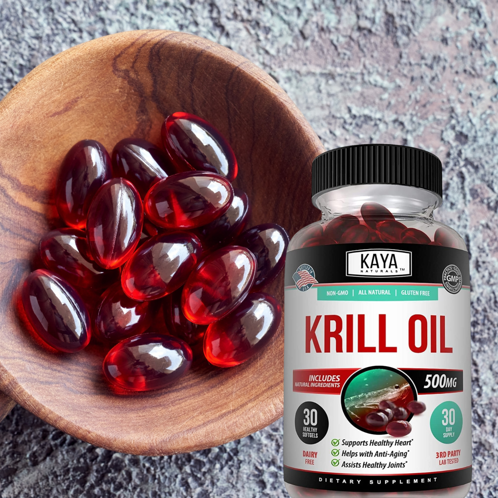 Krill Oil 500 mg With Omega-3, EPA, DHA, and Astaxanthin Supplement