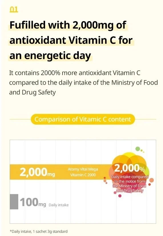 Atomy Vital Mega Vitamin C 2000 Powder Stick 90 Sachets x 3g Twin Pack 2 Boxes