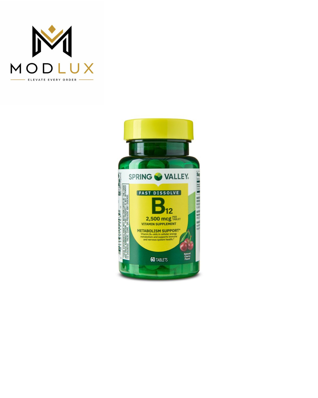 Spring Valley Vitamin B12 2500mcg Quick Dissolve Cherry Tablets, 60 Count