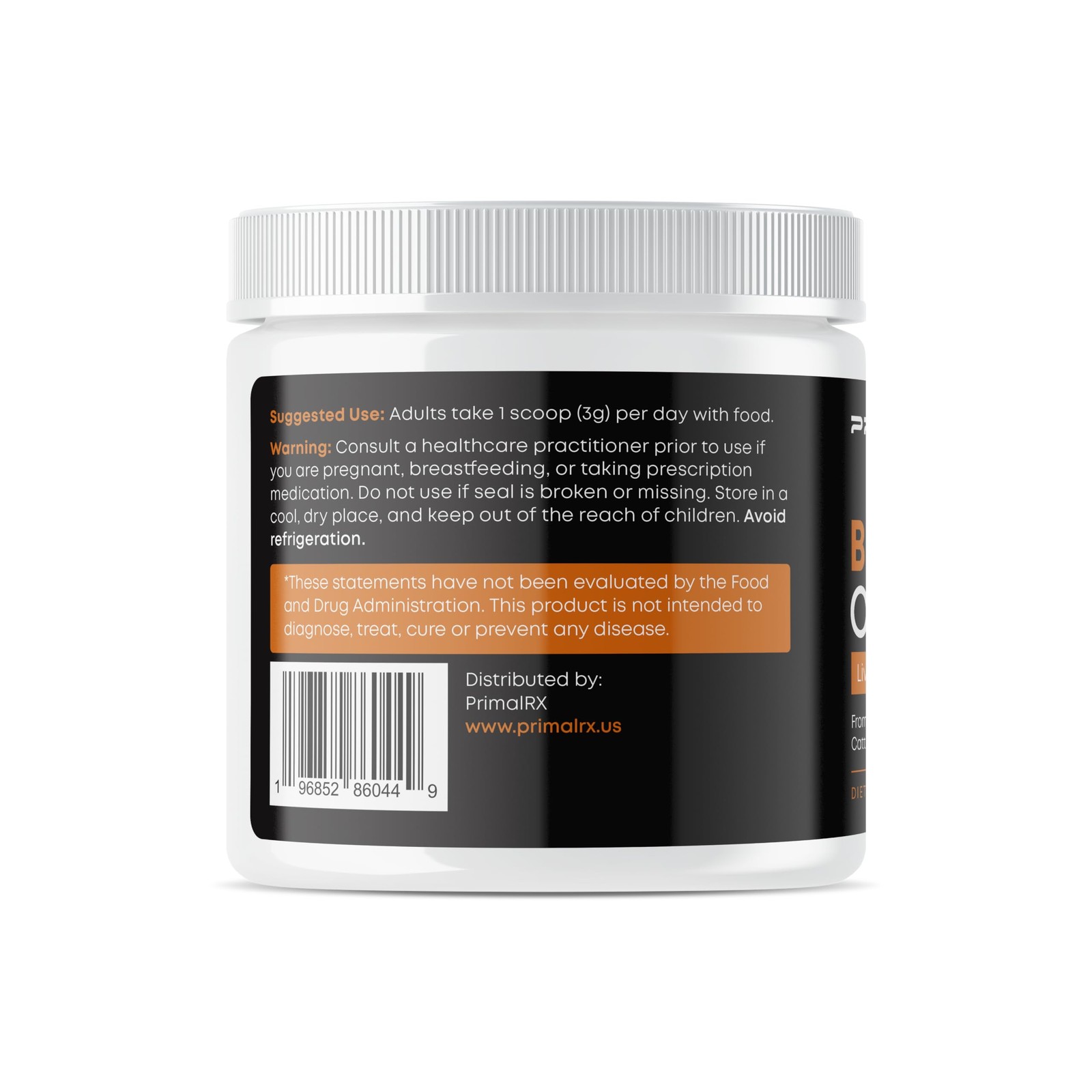 PRIMALRX Bovine Organs Grass-Fed Beef Supplement B12 Iron Vitamin A 90g Powder
