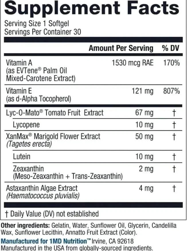 3 Pack 1MD Nutrition Vision MD Eye Vitamin CARMIS Formula – 30 Softgels | USA P