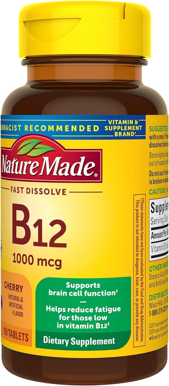 Vitamina B12 1000 mcg, apoyo al metabolismo energético, 150 tabletas