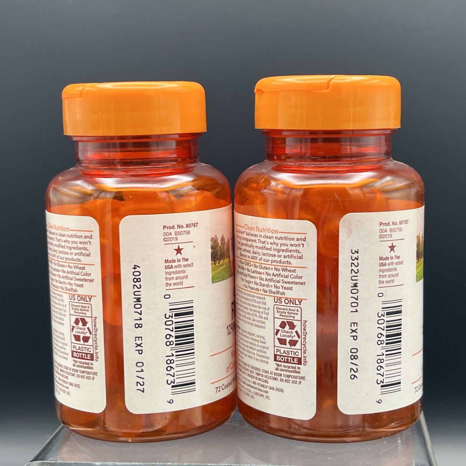 Lot of 2- Sundown Odorless Fish Oil, 1290mg, Omega 3 Supplement, Heart Support