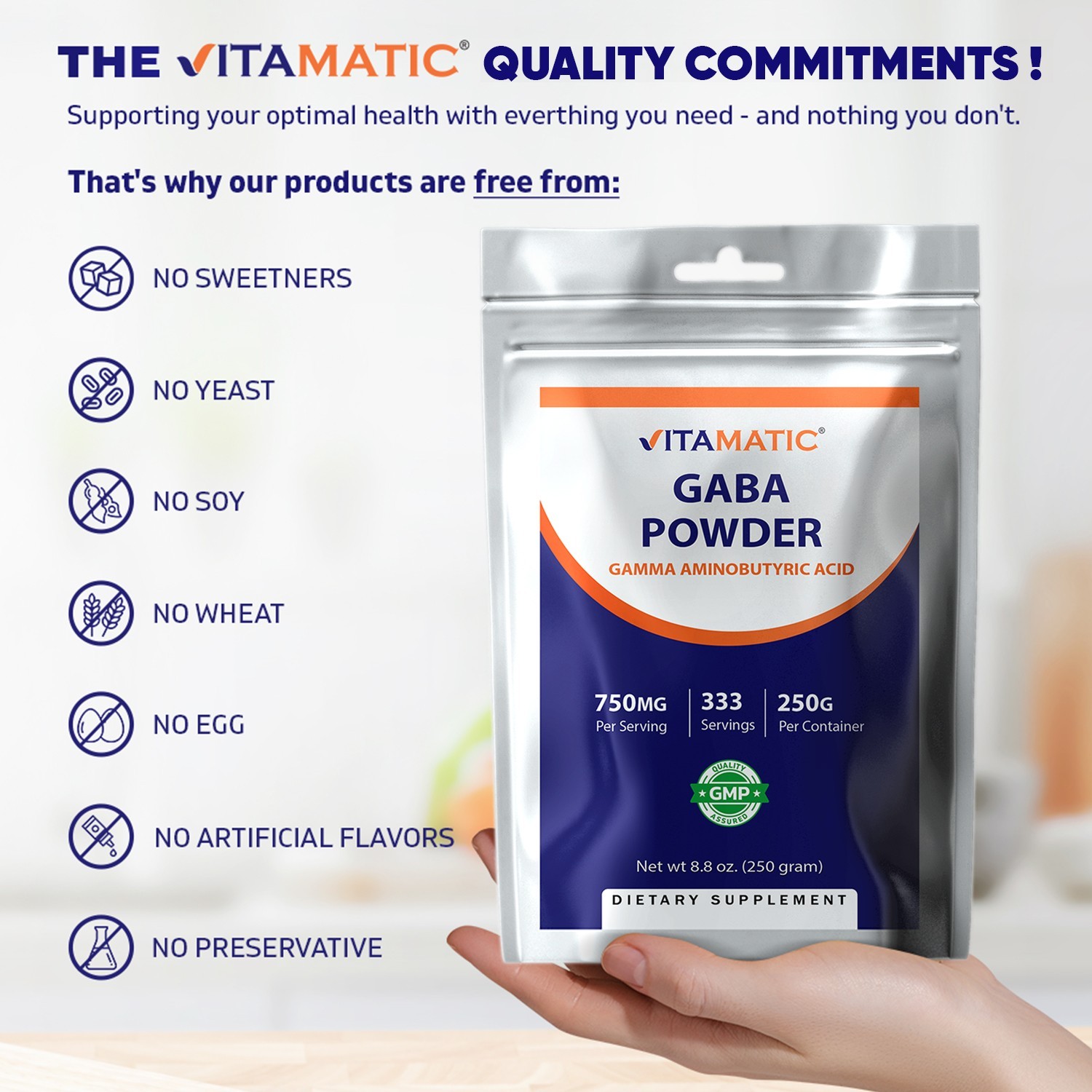 Vitamatic GABA Powder 750mg per Serving -250gms – 333 Servings