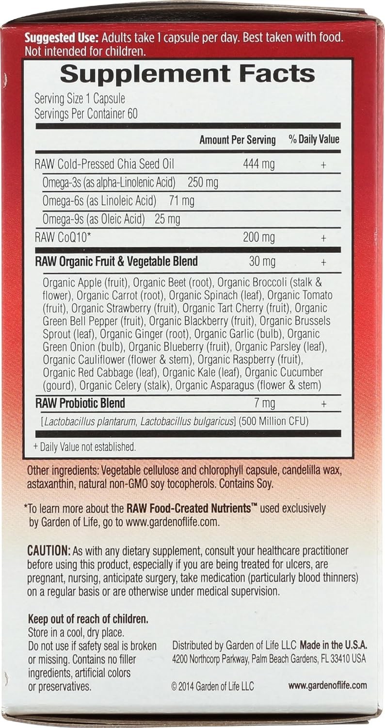 Garden of Life RAW CoQ10 200mg Vegan Capsules 60ct x 2pk Sealed BB 08/2026