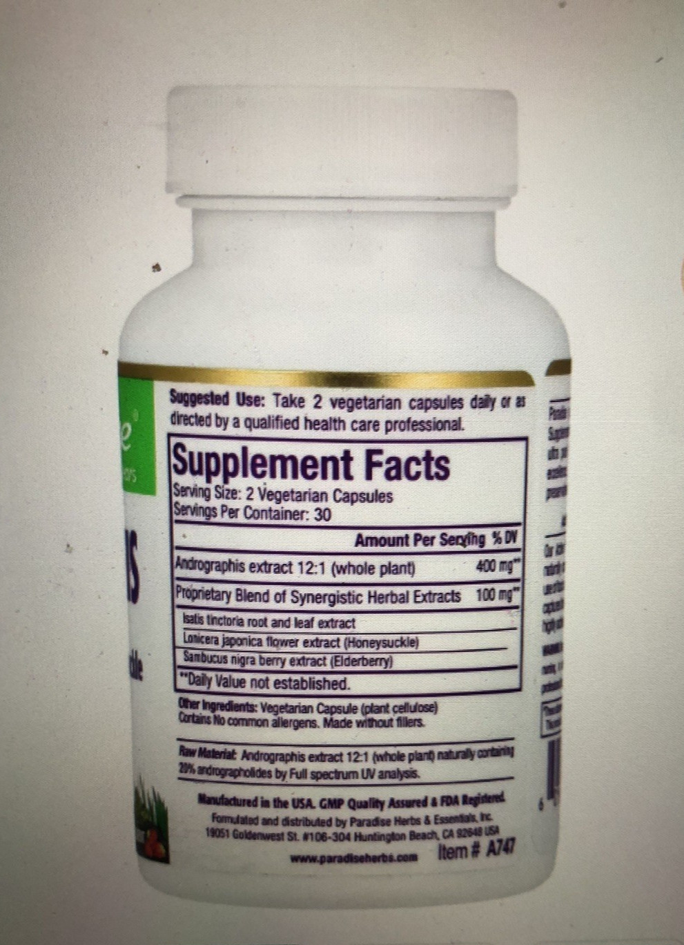 Andrographis Extract Premium Wellness Complex Buy 1 = Get 1 Free PARADISE HERBS