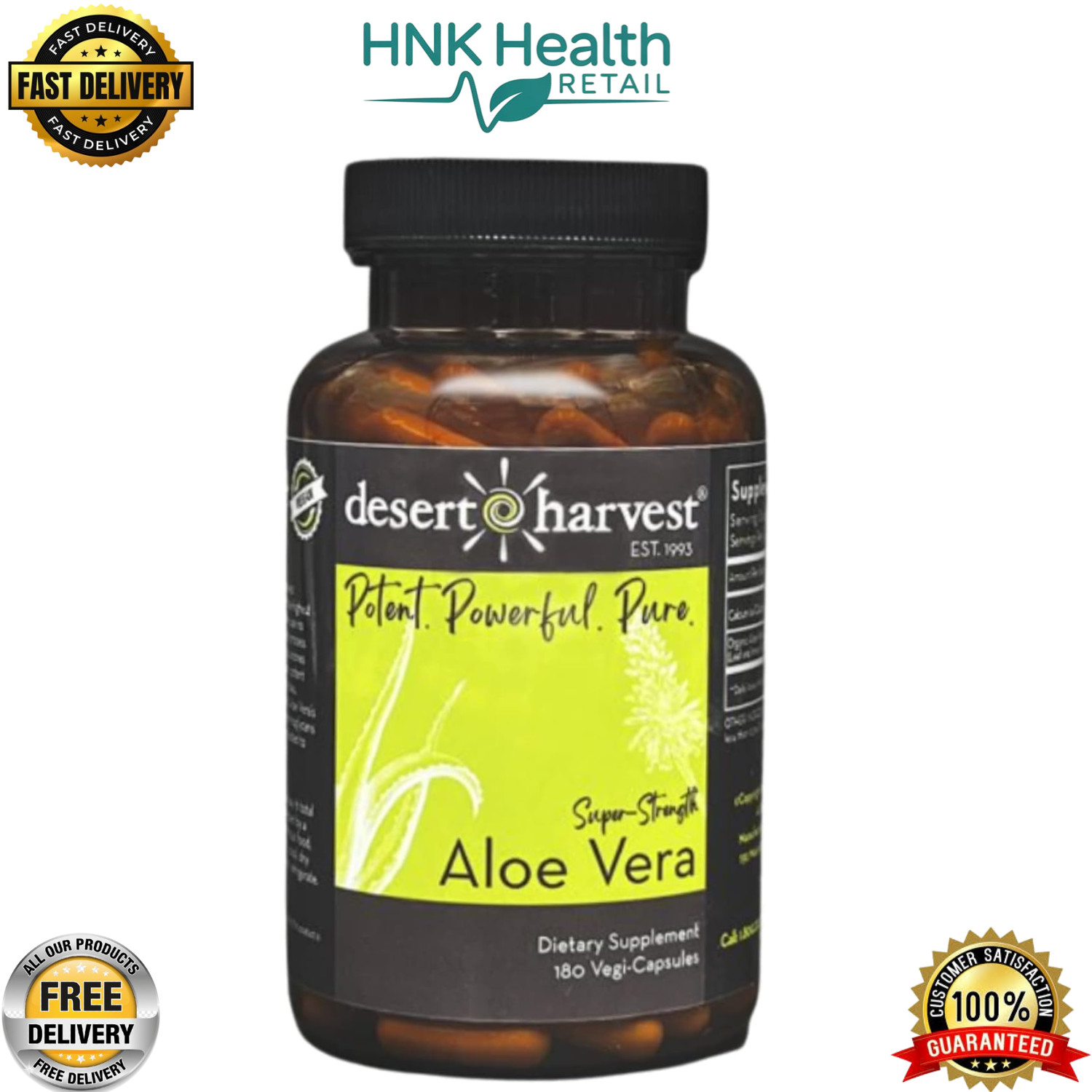 Desert Harvest Super-Strength Aloe Vera, Freeze Dried Aloe Vera – 180 Capsules