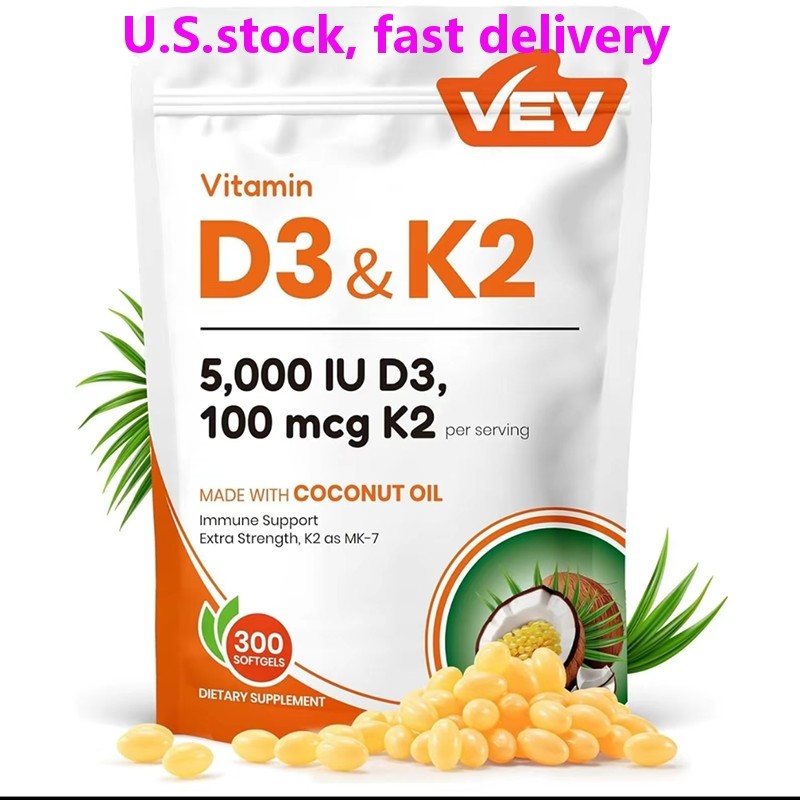 Vitamin D3 Con K2 10000 IU, 300 Virgin Coconut Oil Softgels, 2 in 1 Vitamins