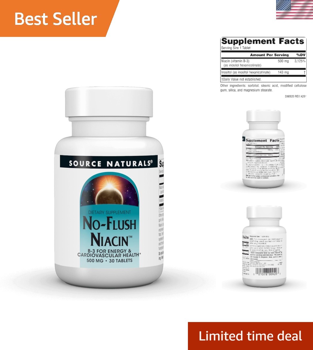 500 mg Unflavored Niacin B-3 – 30 Gluten-Free Tablets for Energy & Heart Support