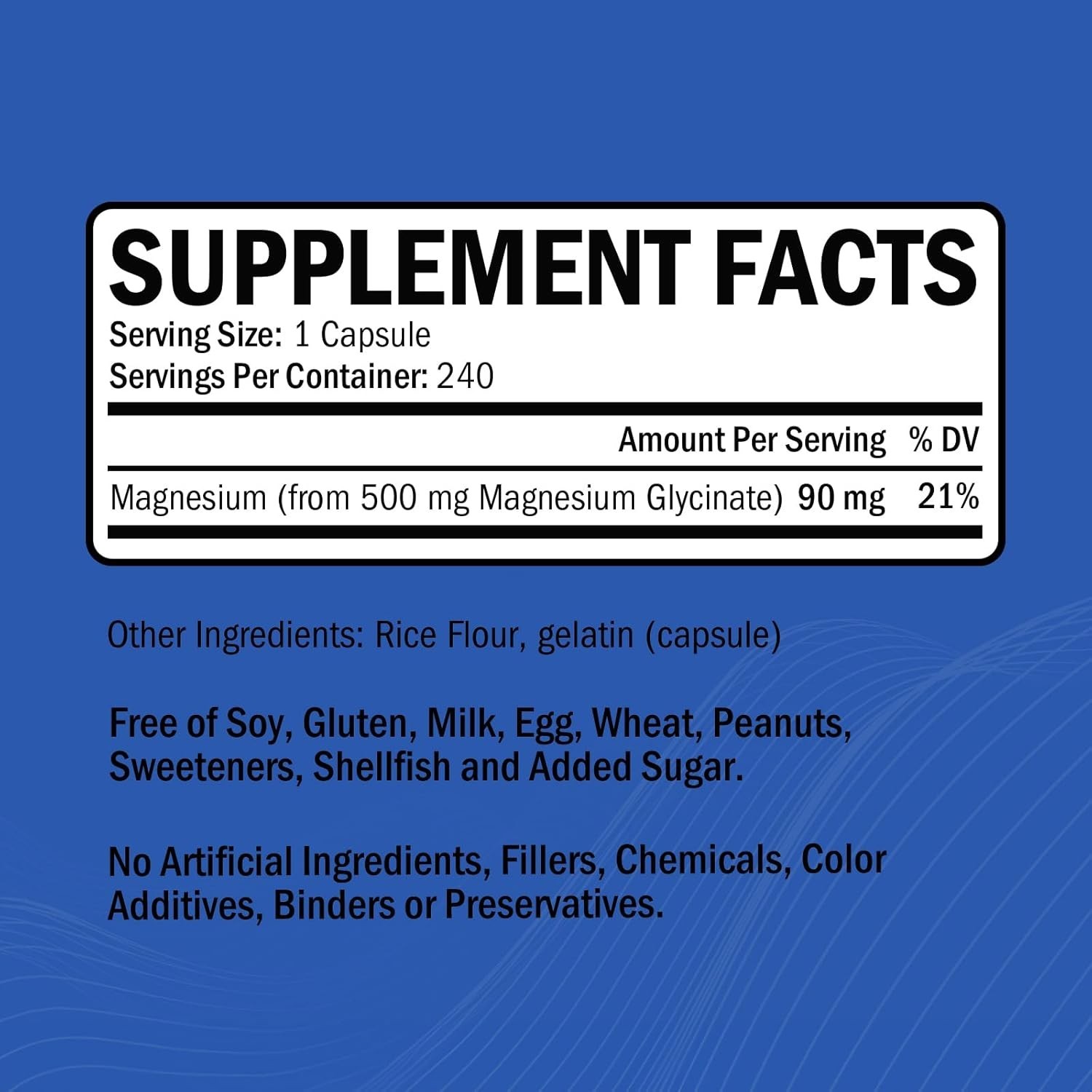 Magnesium Glycinate 500mg Supplement 240 Capsules Stress Sleep Support