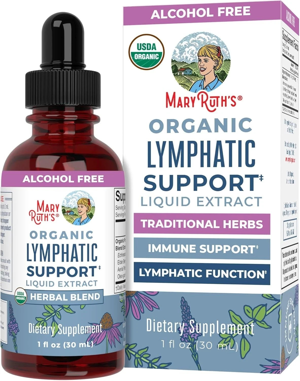 MaryRuth’s Organic Lymphatic Support – Echinacea & Elderberry Drops+Vegan – 30