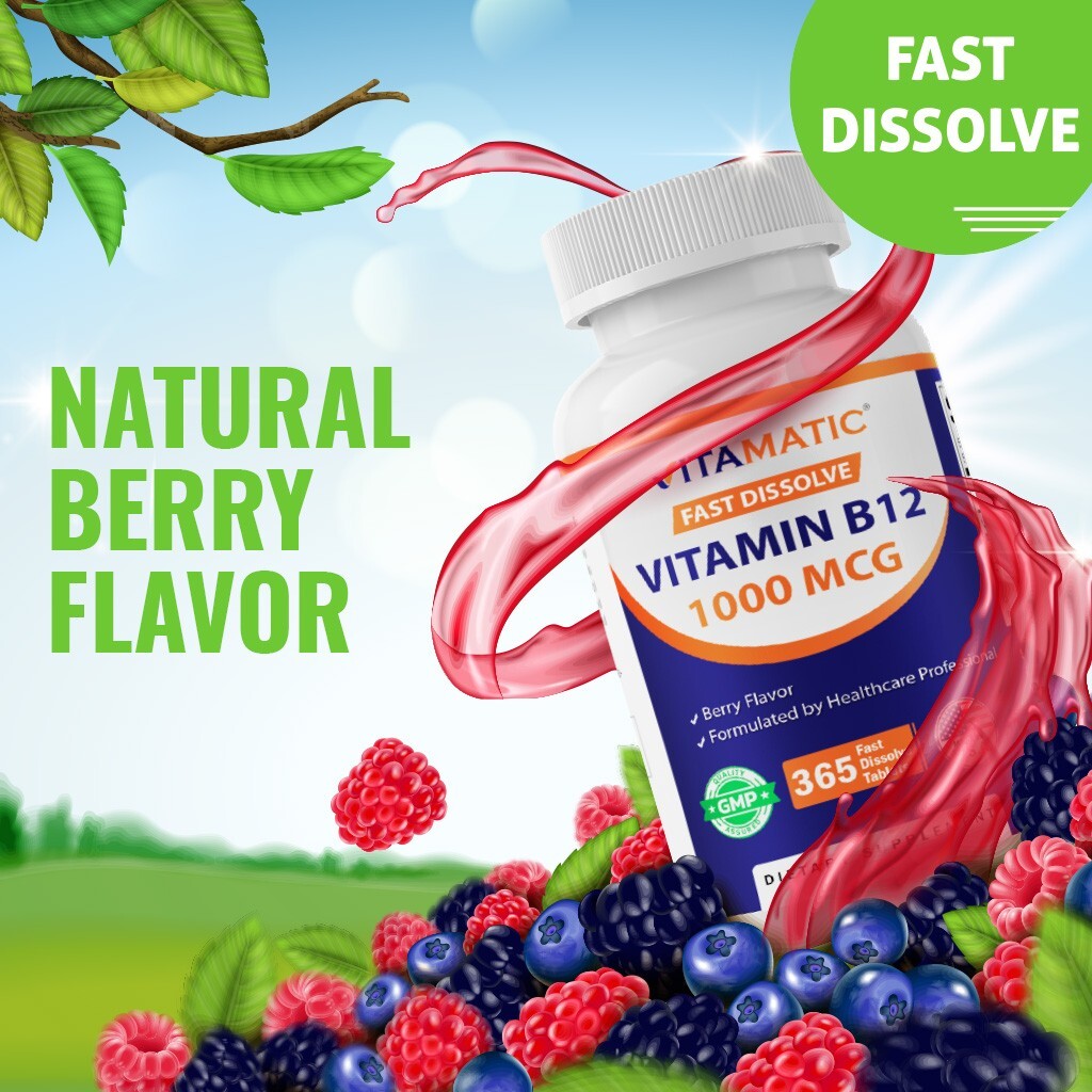 Vitamatic Vitamin B12 1000 mcg Fast Dissolve 365 Tablets