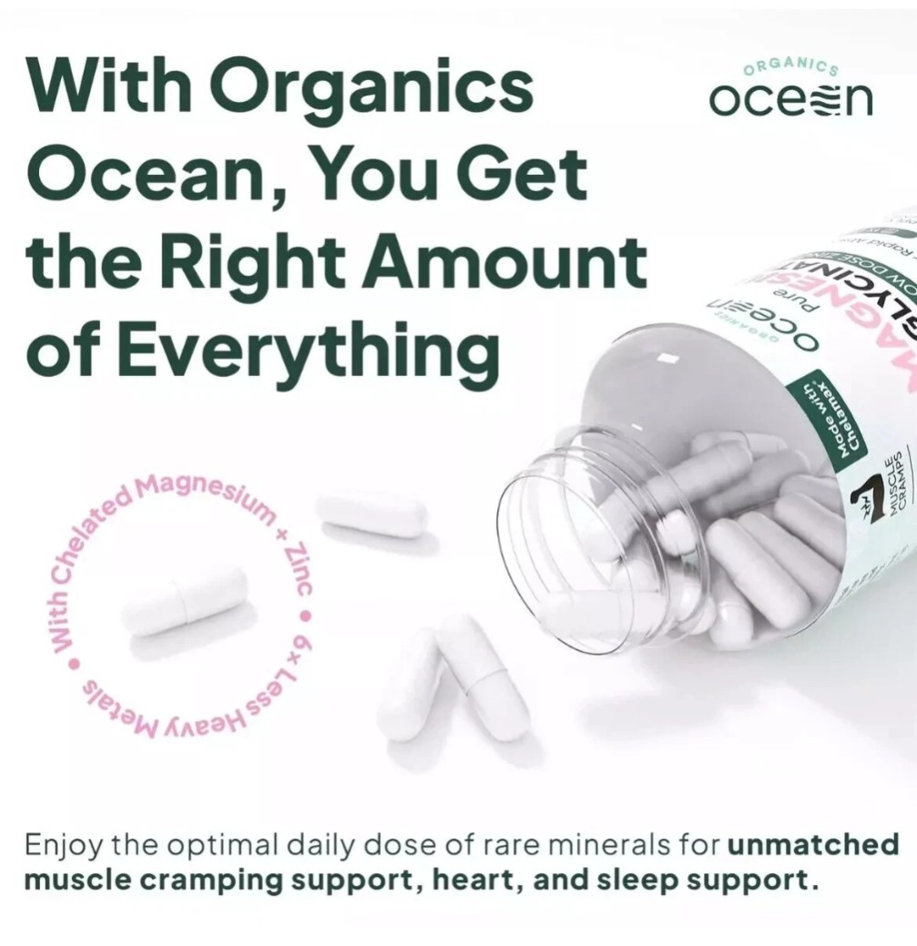 Organics Ocean Pure Magnesium Glycinate Zinc 4 Sleep Chelated 90 Caps Fast Ship