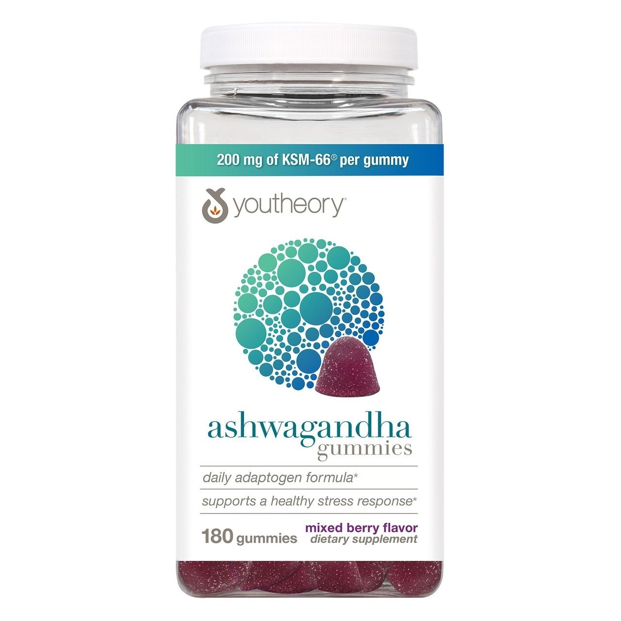 Ashwagandha Gummies 200mg KSM-66 Youtheory 180 Mixed Berry Adaptogen